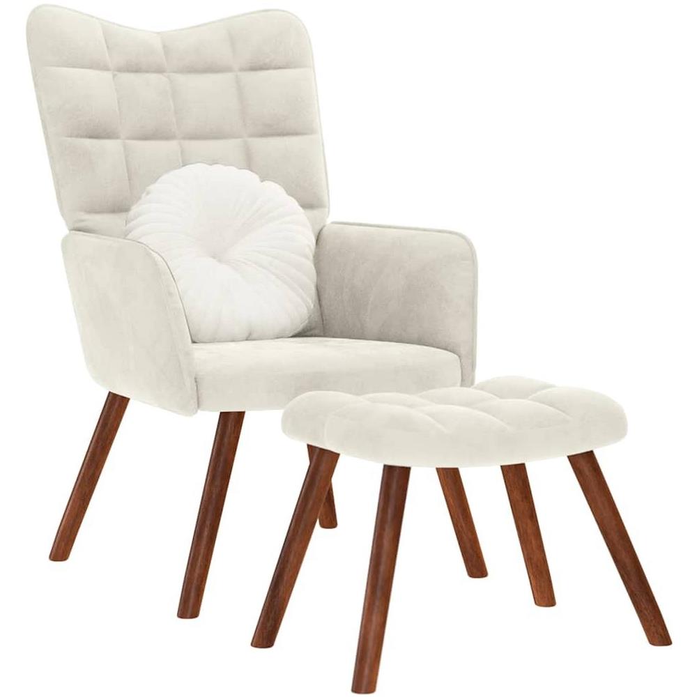 Poltrona Relax con Poggiapiedi Crema in Velluto - Foto 2