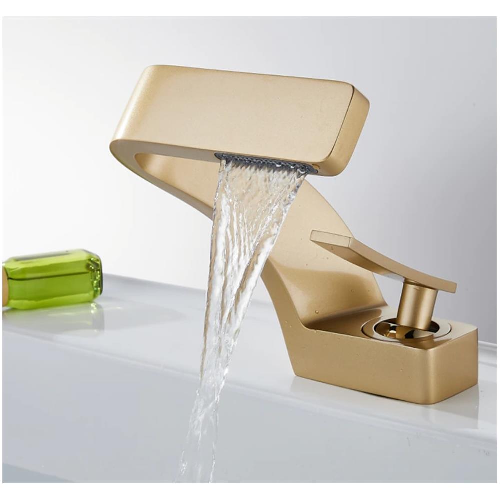 Rubinetto per lavabo da bagno, Blackswan, tipo M206, modello oro opaco con bocca a cascata, misura 15 cm - Foto 2