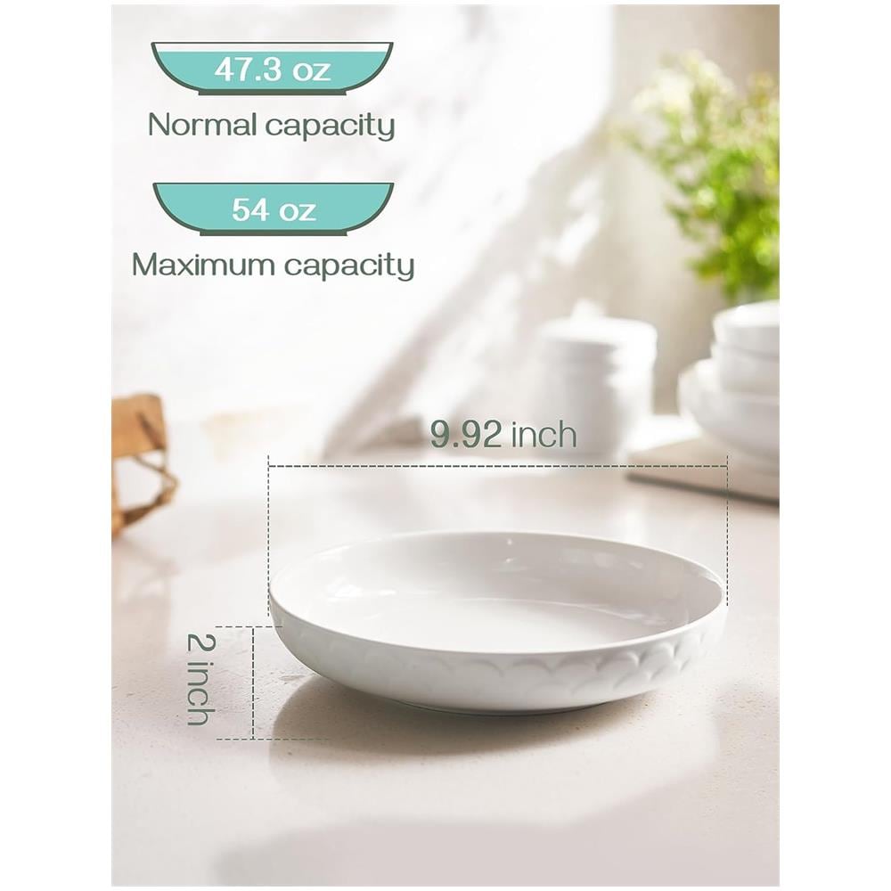 Ciotole per Pasta da 1597ml, Grandi, 10"", Set di 4 Ciotole da Zuppa in Ceramica Bianca - Foto 2