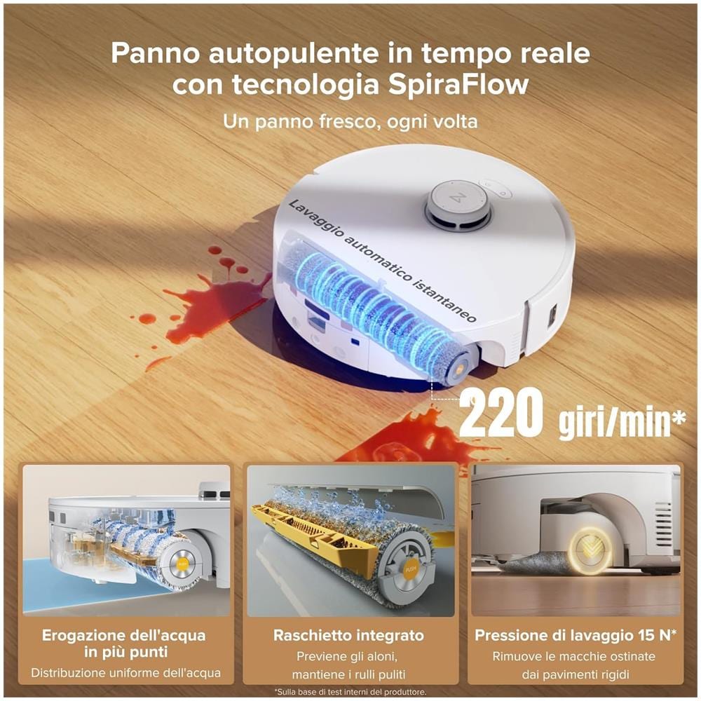 Qrevo Curv 2 FlowX Robot Aspirapolvere e Lavapavimenti, 270mm Autopulizia Rullo, Aspirazione 20.000 Pa, Protezione Rullo per Tappeti Asciutti, Stazione Multifunzionale, Videochiamata, Hello Rocky - Foto 2