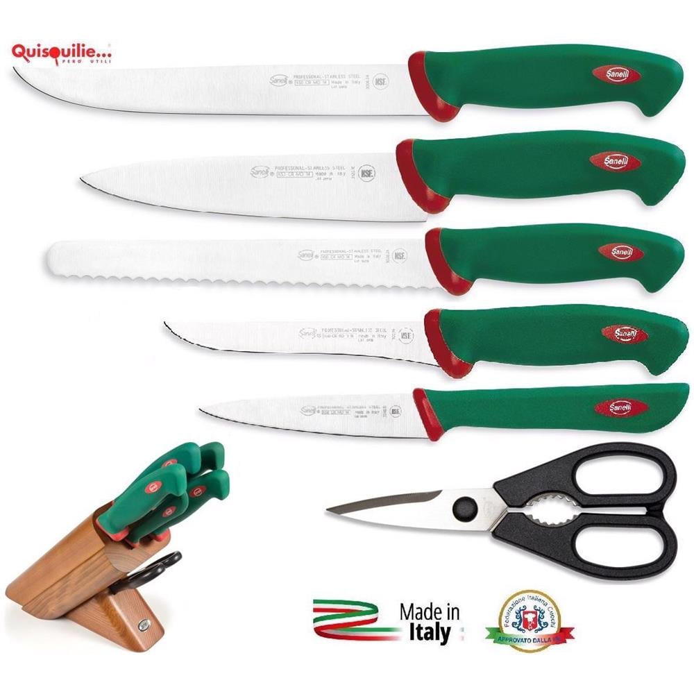 Ceppo Obliquo In Tinta Ciliegio 6 Pezzi Comprese Forbici Da Cucina Linea Premana Professional Di - Foto 3