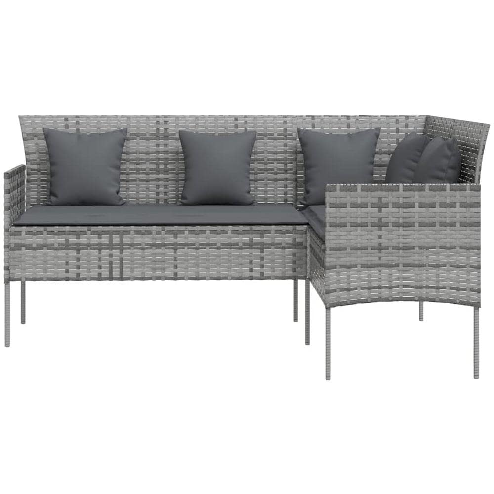 Divano A Forma Di L Con Cuscini In Polyrattan Grigio - Foto 3