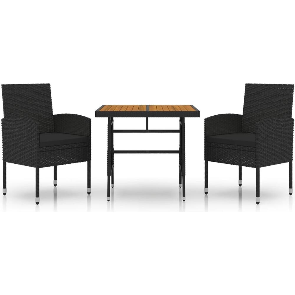 Set Da Pranzo Per Giardino 3 Pz In Polyrattan Nero - Foto 1