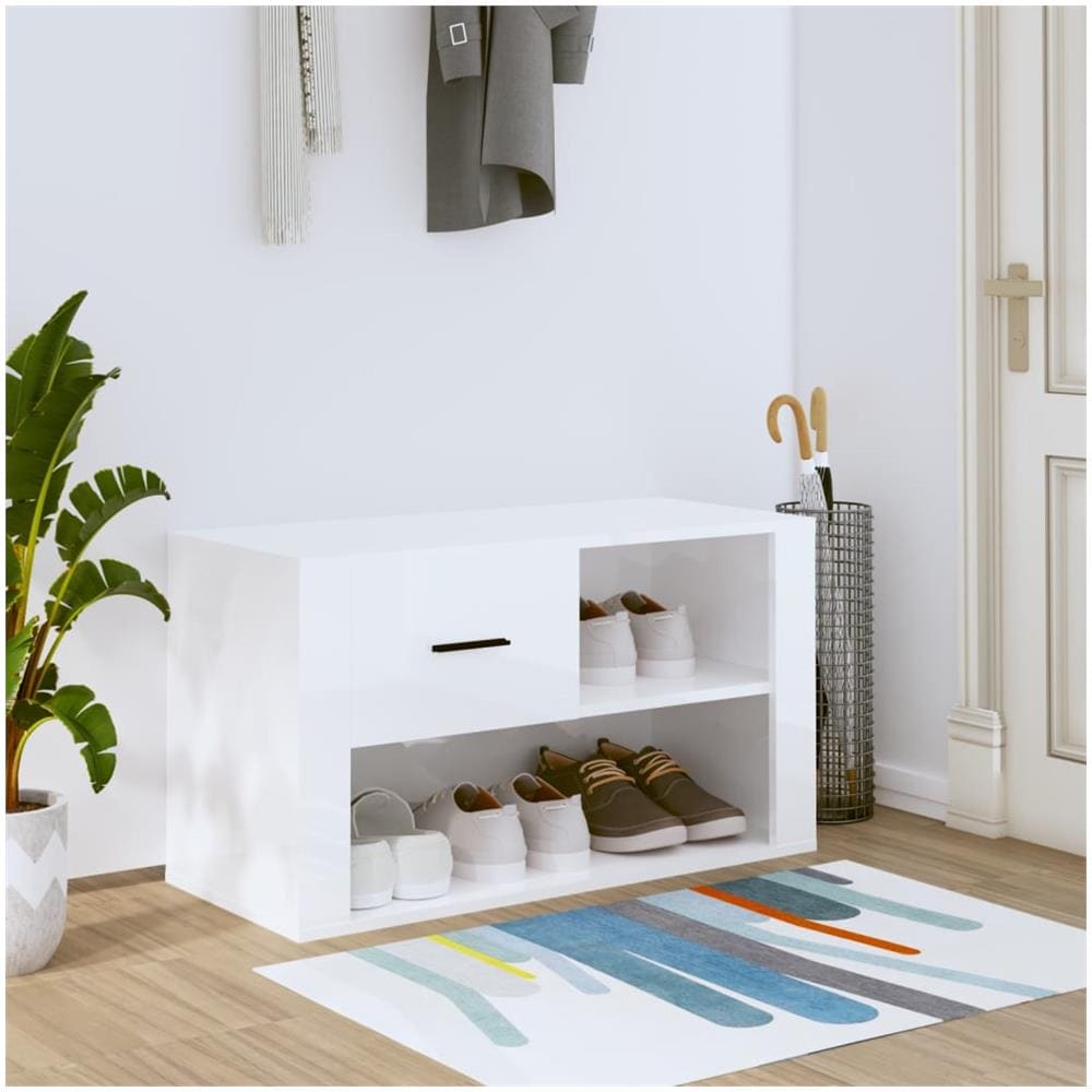 Scarpiera Bianco Lucido 80x35x45 Cm In Legno Multistrato - Foto 1