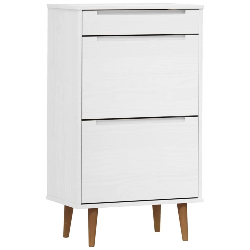 Scarpiera Bianca 59,5x35x103 Cm Legno Massello Di Pino - Foto 2