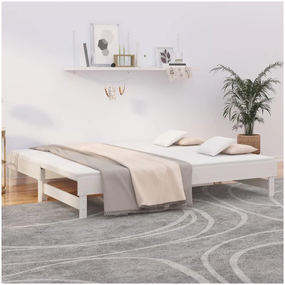 Dormeuse Estraibile Bianca 2x (90x200) Cm Legno Massello Di Pino - Foto 1