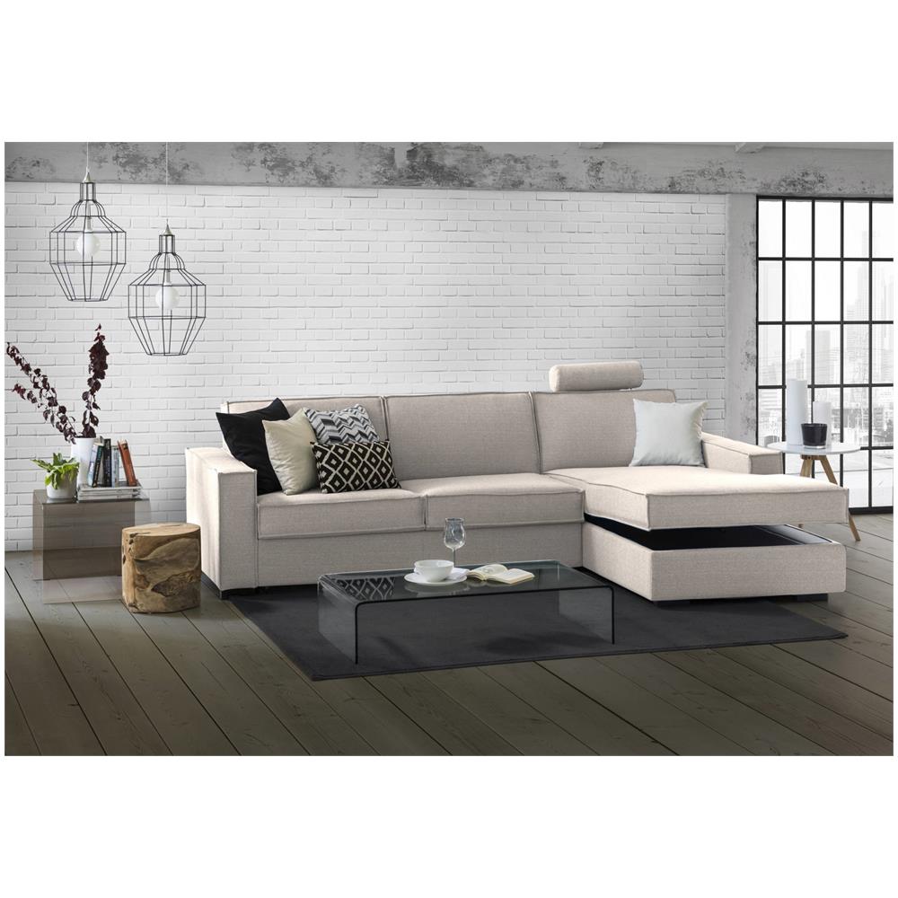 Divano Fisso Nami, Divano Ad Angolo, 100% Made In Italy, Sofà Soggiorno Con, Penisola Contenitore Destra, Con Braccioli Standard, Cm 280x95h90, Tortora - Foto 2