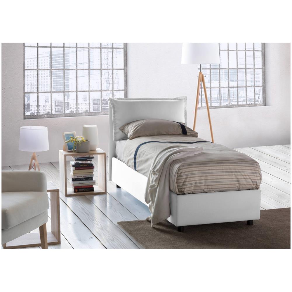 Letto Singolo Gemma, Letto Contenitore Con Rivestimento In Tessuto, 100% Made In Italy, Apertura Frontale, Adatto Per Materasso Cm 80x200, Bianco - Foto 1