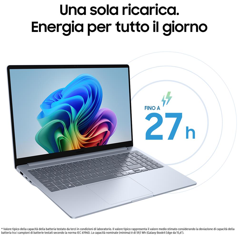 Notebook Galaxy Book4 Edge NP750XQA-KB1IT Monitor 15,6" Full HD Snapdragon X Plus (X1P) X1-P42-100 Ram 16 GB 256 GB eUFS 1xUSB 3.2 Windows 11 - Foto 2