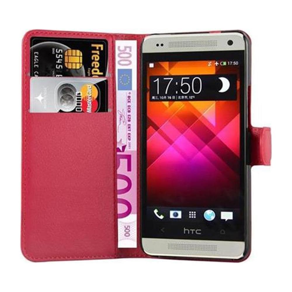 Custodia Compatibile Con Htc One M4 Mini In Rosso Carminio - Coperchio Protettiva Con Chiusura Magnetica, Funzione Stand E Tasca Per Le Carte - Foto 2