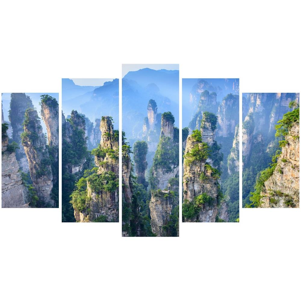 Quadro Rock, Decorazione Da Parete, Natura E Paesaggi, 5 Pezzi, Da Soggiorno, Camera, Multicolore In Legno Di Pino, Poliestere, 100 X 3 X 60 Cm - Foto 1