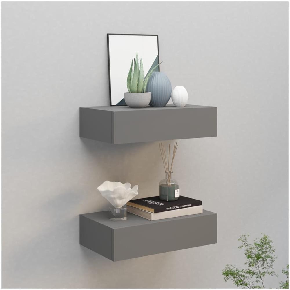 Scaffali Con Cassetti Da Parete 2pz Grigio 40x23,5x10 Cm In Mdf - Foto 1