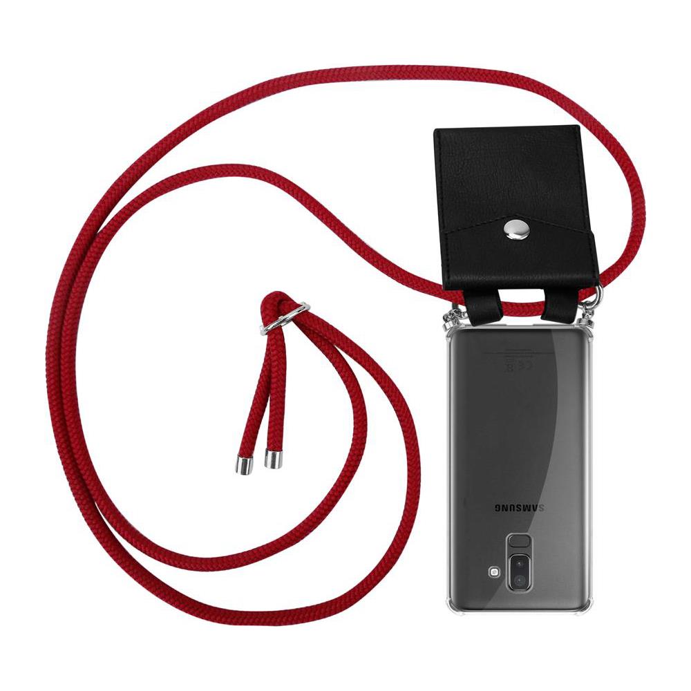 Catena Di Telefoni Cellulari Compatibile Con Samsung Galaxy J8 2018 In Rosso Rubino - Coperchio Protettivo In Silicone Con Anelli D'argento, Cinturino In Corda E Custodia Staccabile - Foto 1