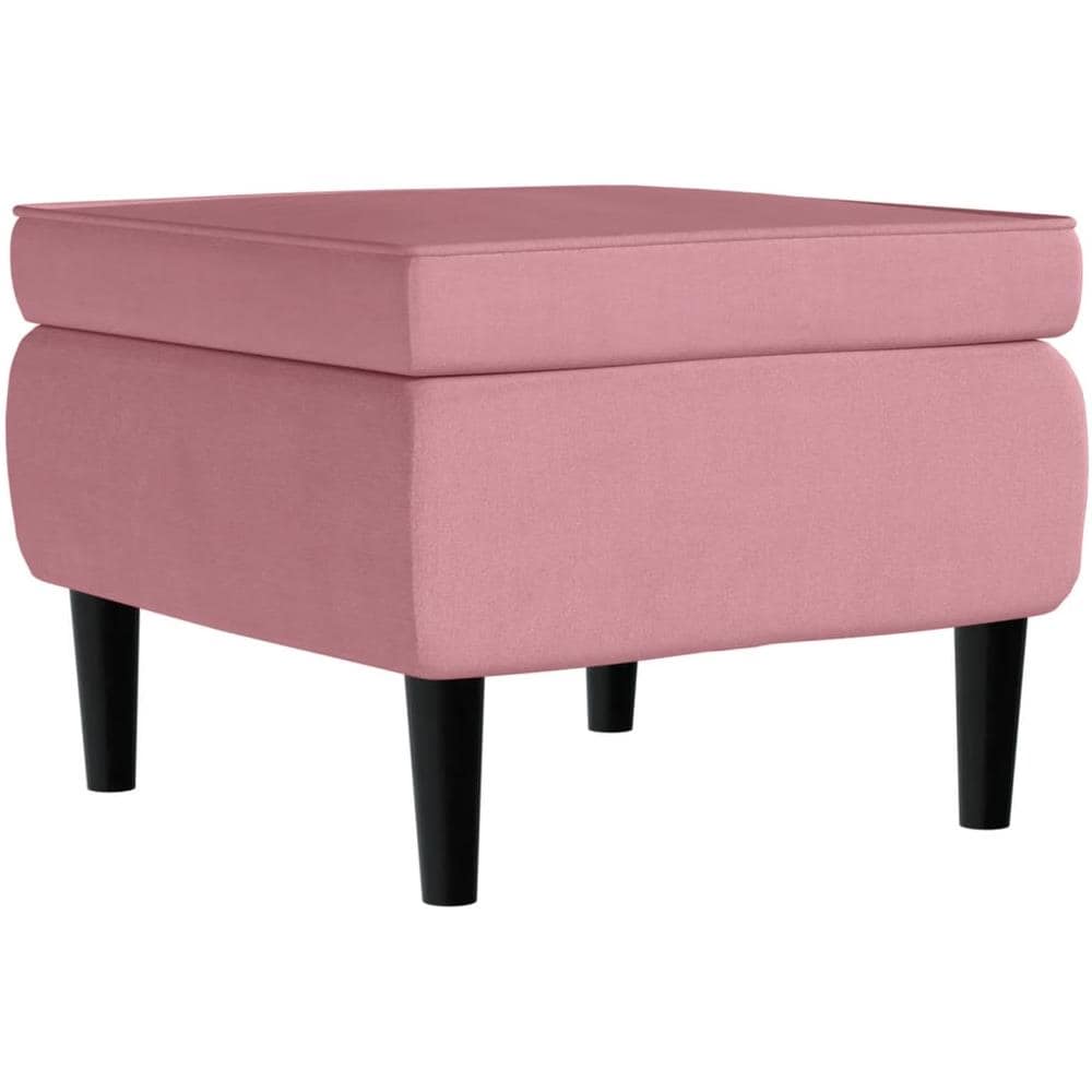 Poggiapiedi Con Gambe In Legno Rosa In Velluto - Foto 1