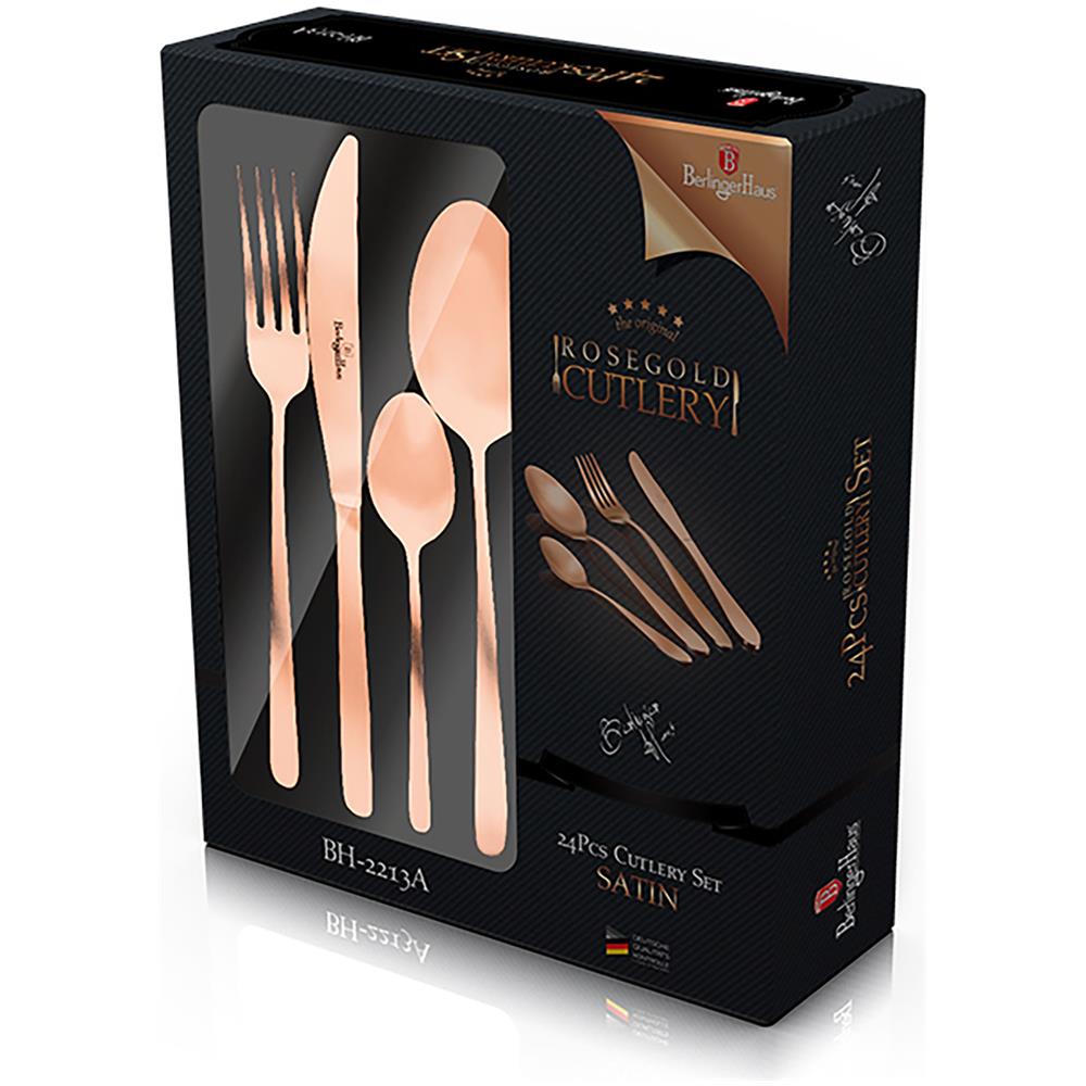 Rose Gold Satin Set Di Posate 24 Pezzi In Acciaio Inox Oro Opaco, Servizio Per 6 Persone Oro Rosa - Foto 3