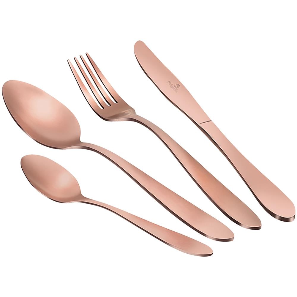 Rose Gold Satin Set Di Posate 24 Pezzi In Acciaio Inox Oro Opaco, Servizio Per 6 Persone Oro Rosa - Foto 2