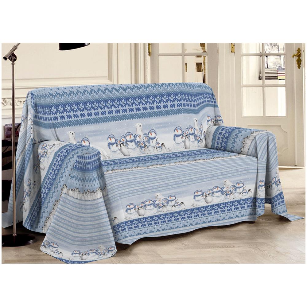 Telo Arredo Multiuso Linea Pensieri Delicati In Cotone Disegno Inverno Polare Matrimoniale Blu - Foto 1