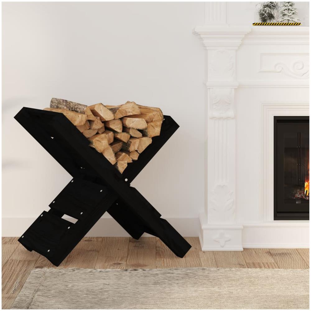 Portaceppi Nero 47x39,5x48 cm in Legno Massello di Pino - Foto 7