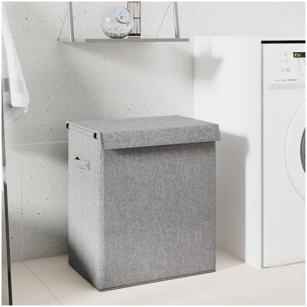 Cesto Biancheria Pieghevole Grigio 51x34,5x59 Cm Lino Finto - Foto 1