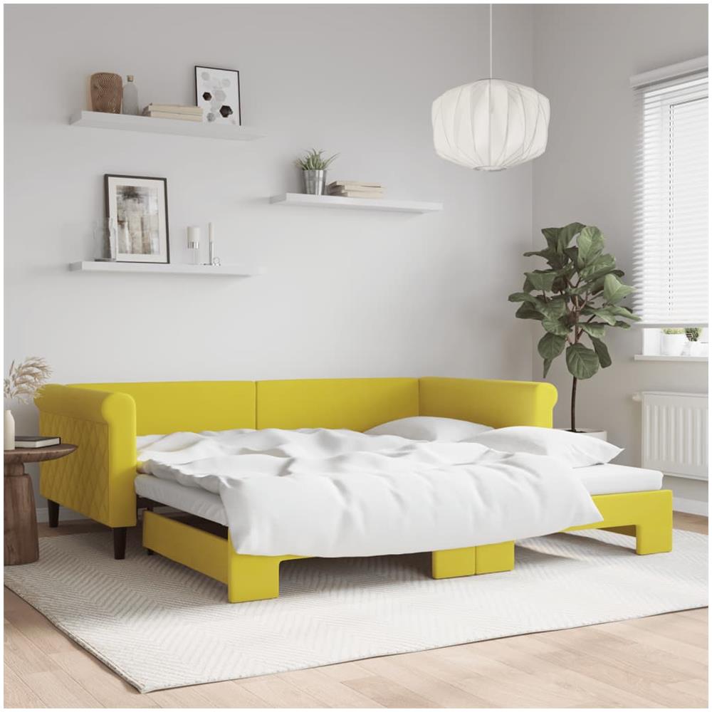 Divano Letto Con Letto Estraibile Giallo 100x200 Cm In Velluto - Foto 1