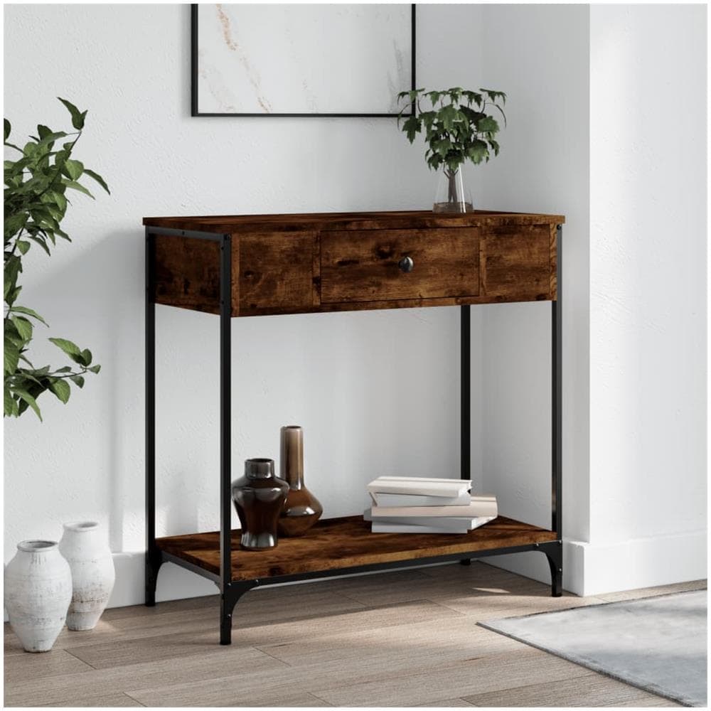 Tavolino Consolle Rovere Fumo 75x34,5x75cm Legno Multistrato - Foto 1