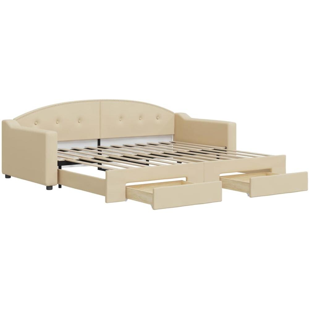 Divano Letto Estraibile Con Cassetti Crema 90x200 Cm In Tessuto - Foto 1