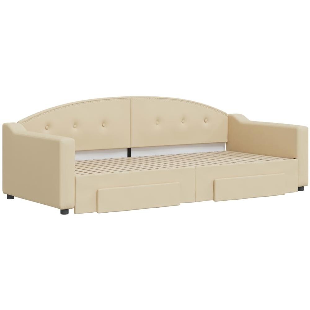 Divano Letto Estraibile Con Cassetti Crema 90x200 Cm In Tessuto - Foto 2