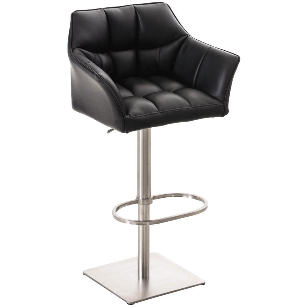Sgabello Alto Regolabile Damaso in Similpelle I Sgabello Bancone con Braccioli E Schienale Imbottiti E Poggiapiedi, H 58-83 CM Nero Acciaio Inox - Foto 1
