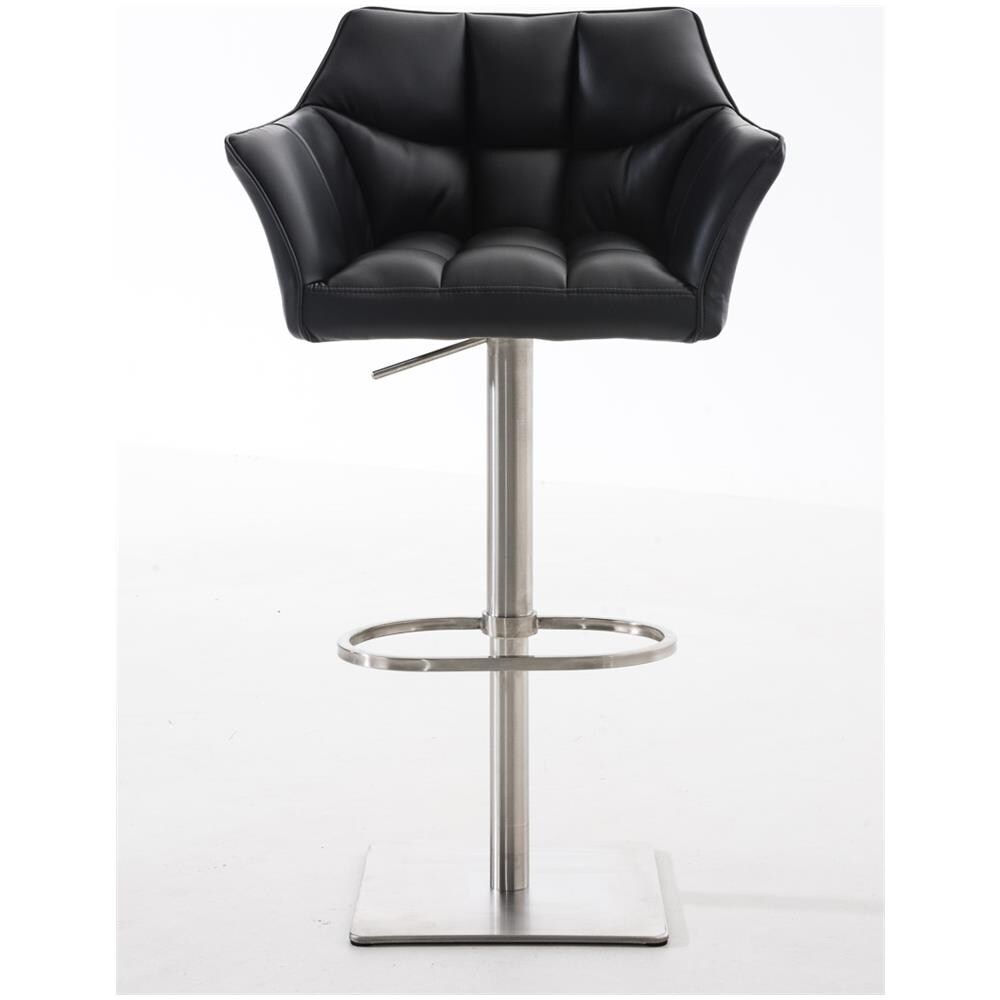 Sgabello Alto Regolabile Damaso in Similpelle I Sgabello Bancone con Braccioli E Schienale Imbottiti E Poggiapiedi, H 58-83 CM Nero Acciaio Inox - Foto 2