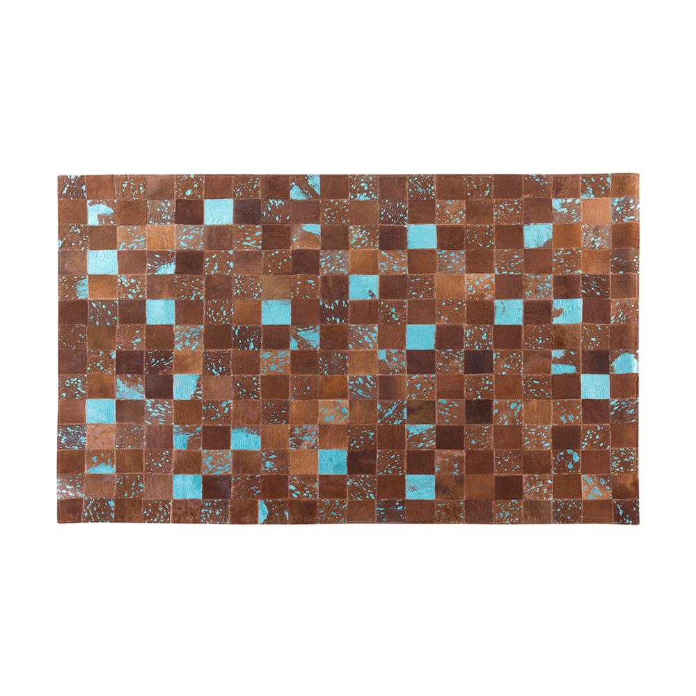Tappeto Patchwork In Pelle Marrone E Blu - 140x200cm - Aliaga - Foto 2