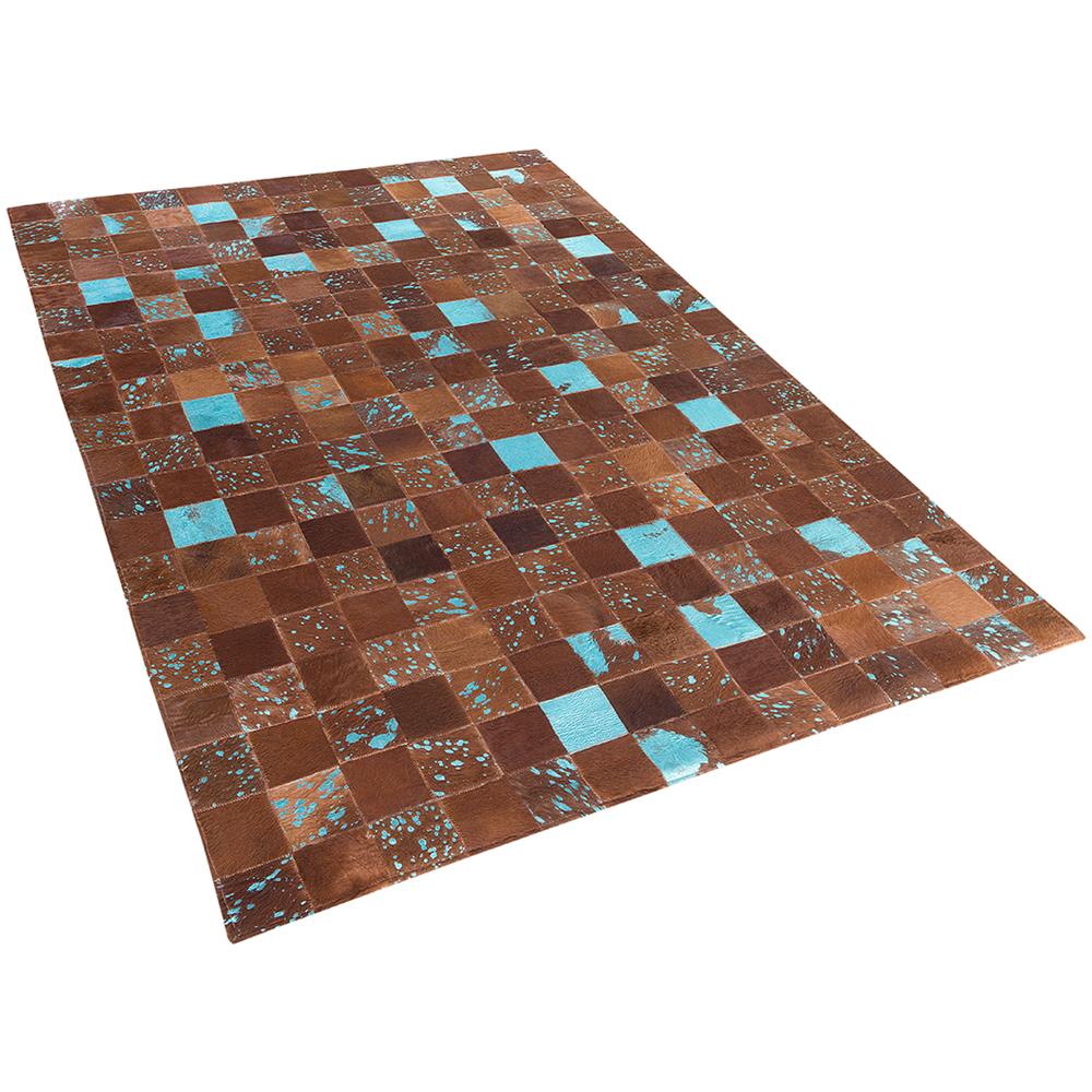 Tappeto Patchwork In Pelle Marrone E Blu - 140x200cm - Aliaga - Foto 1