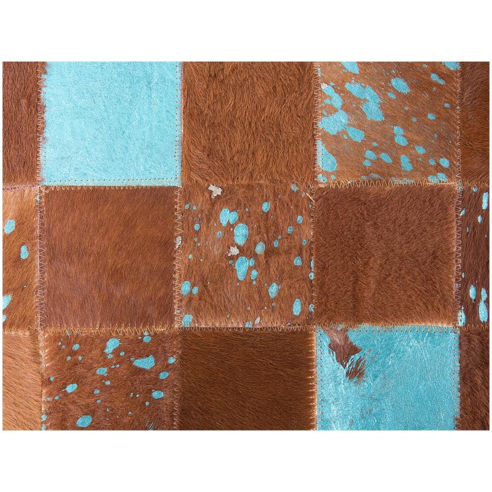 Tappeto Patchwork In Pelle Marrone E Blu - 140x200cm - Aliaga - Foto 8
