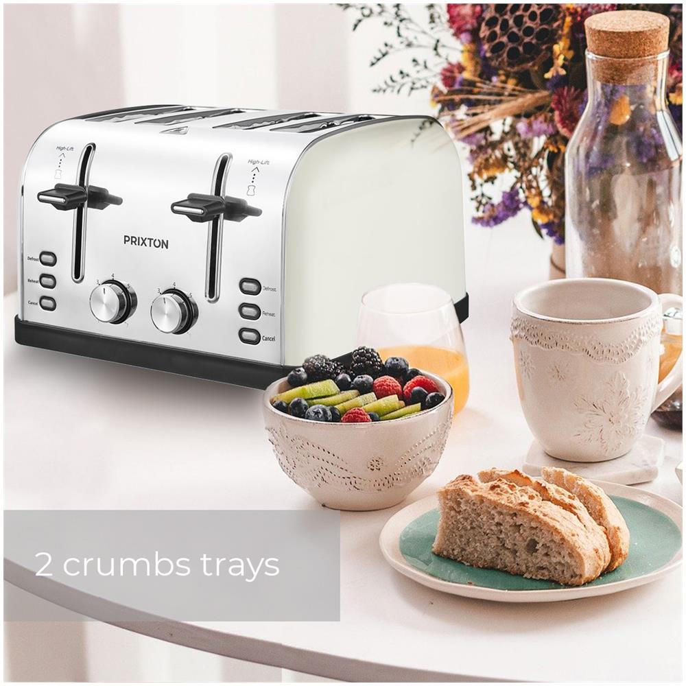 Tostapane Bianca - 4 Fette - 7 livelli di tostatura - Potenza 1900 Watt - Funzione Scongelamento e Riscaldamento - Colore Bianco /Acciaio - Foto 8