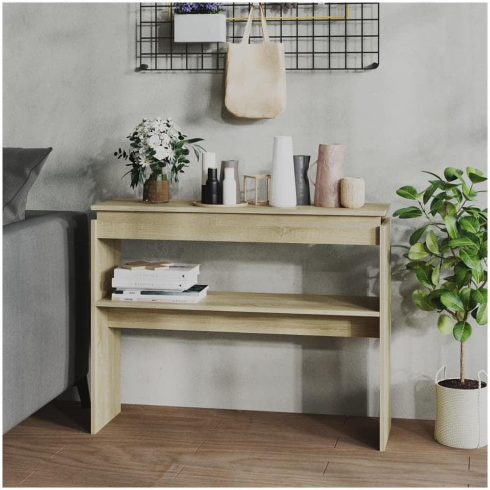 Tavolino Consolle Rovere Sonoma 102x30x80 cm Legno Multistrato - Foto 1
