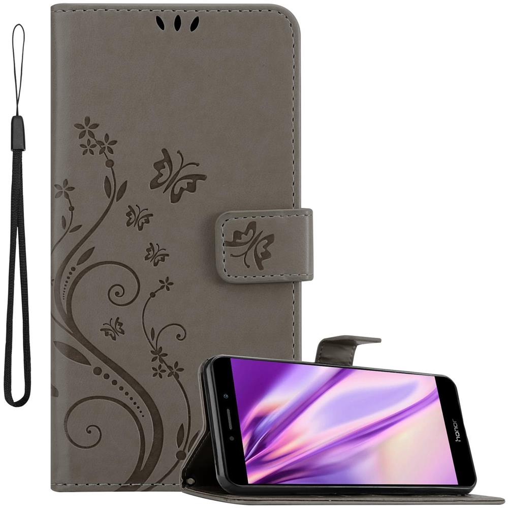 Custodia Compatibile Con Honor 6x / Huawei Mate 9 Lite / Gr5 2017 In Grigio Fiore - Coperchio Protettivo In Design Floreale Con Chiusura Magnetica, Funzione Stand E Slot Per Carte - Foto 1