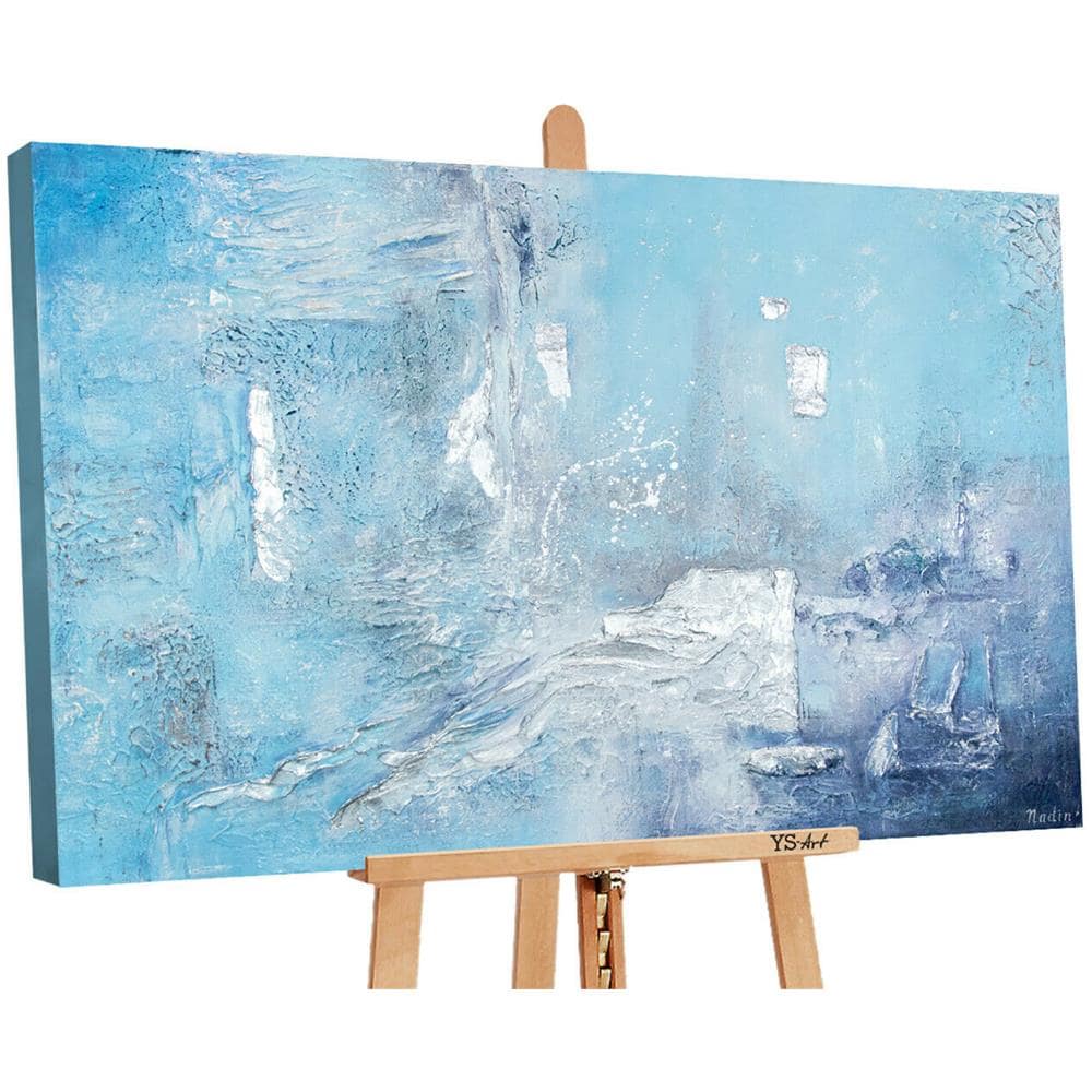 YS-Art Quadro Dipinto A Mano Su Tela – Cascata, Colori Acrilici, 140x70 Cm, Pronto Da Appendere, Decorazione Per Soggiorno
