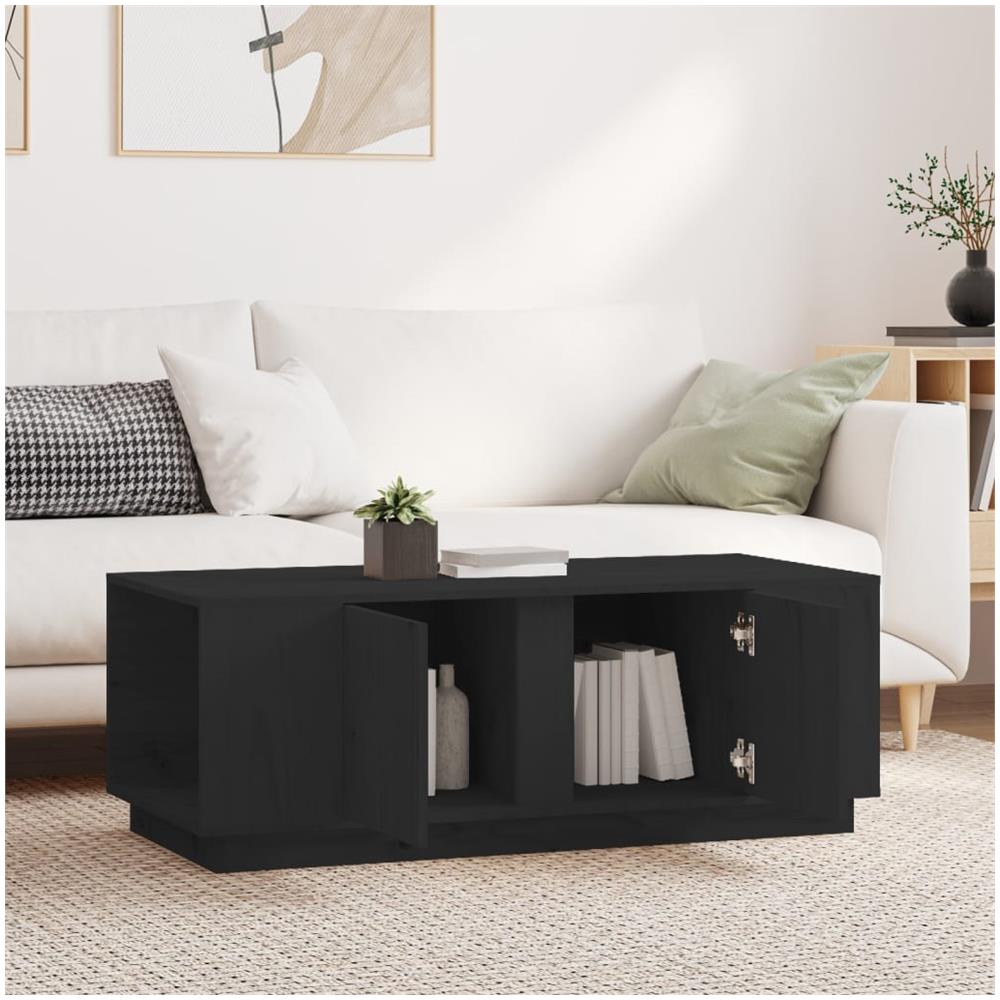 Tavolino Da Salotto Nero 110x50x40 Cm Legno Massello Di Pino - Foto 3