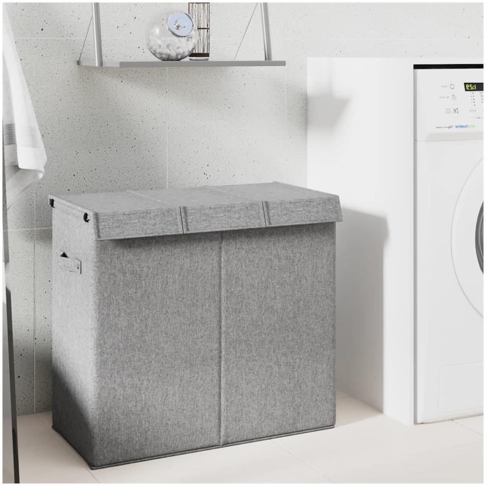 Cesto Biancheria Pieghevole Grigio 64,5x34,5x59 Cm Lino Finto - Foto 1