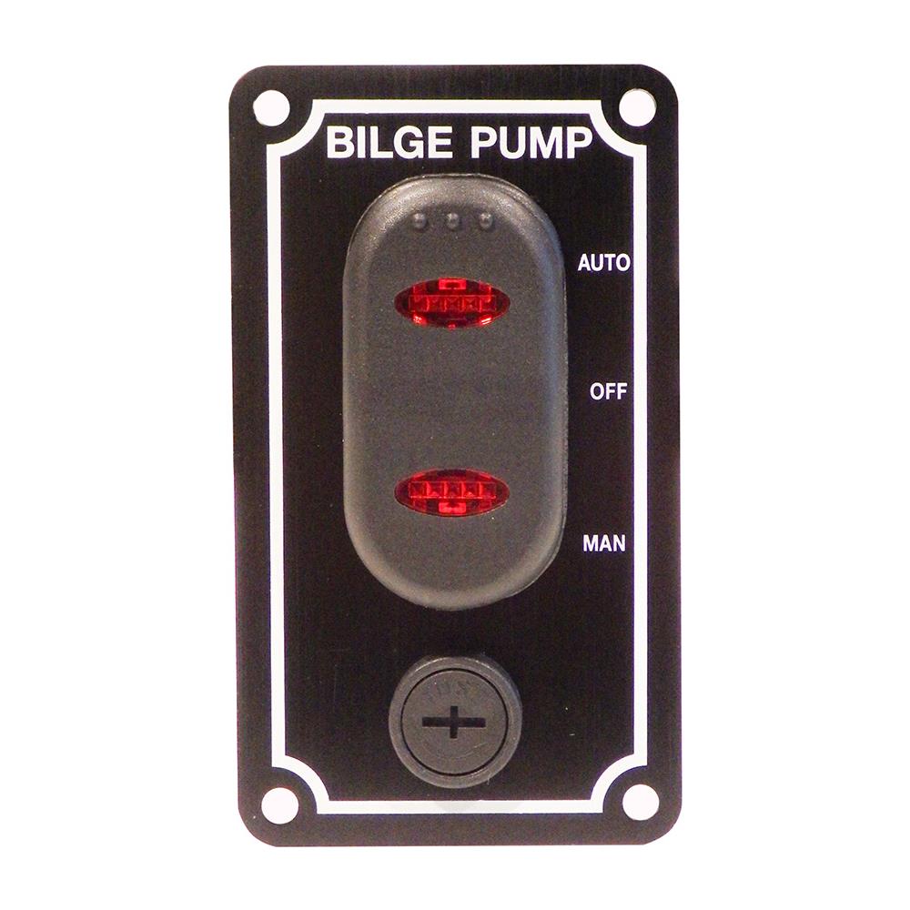 Pannello Per Pompe Di Sentina Elettriche In Lega Leggera Anodizzata. Interruttore Basculante Con Spia Luminosa Automatico-off-manuale Stagno Con Ritorno Automatico Nella Posizione Manuale. Alimentazione 12v. Dimensioni Mm 90 X 50 - Foto 1
