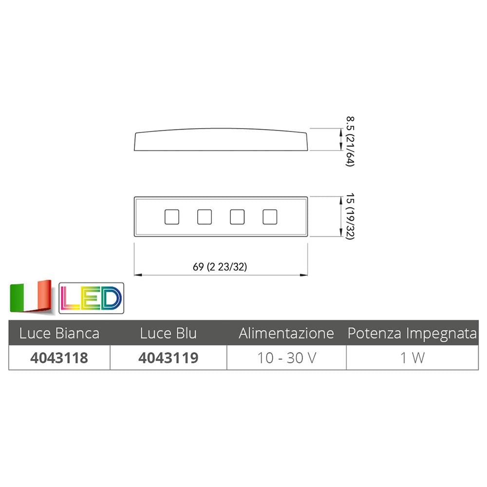 Luce Di Cortesia Stagna Ip 65 A 4 Led, Fabbricata In Plastica Con Finituracromata, Dotata Di Diffusore Che Proietta Lilluminzione In Avanti Lucebianca Naturale O Blu. Fissaggio Con Viti. Sensibile Alla Polarità. - Foto 2
