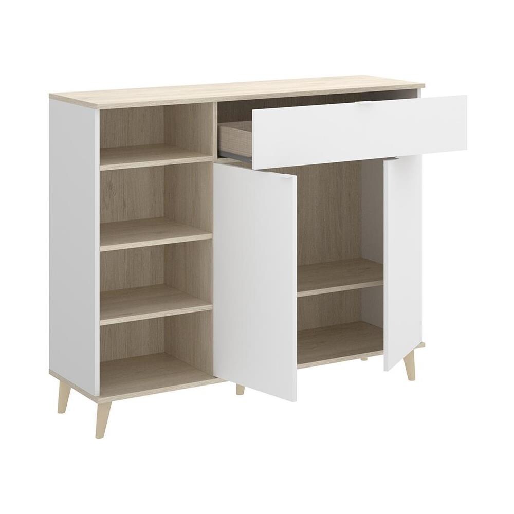 Credenza Per Cucina 2 Ante, 1 Cassetto E 4 Nicchie Bianco E Rovere - Wajdi - Foto 2