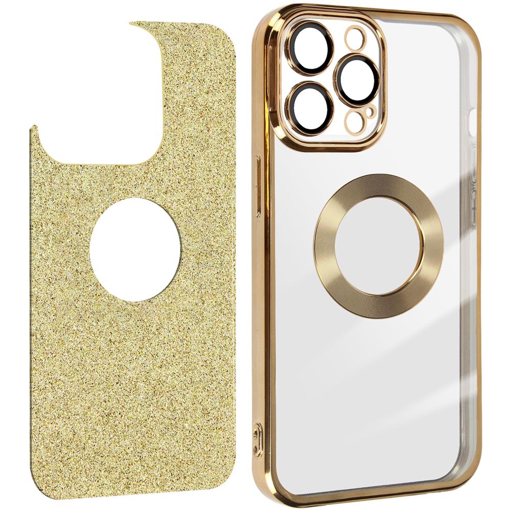 Cover Per Iphone 12 Pro Max Glitter Amovibile Silicone Gel Protecam Spark Oro - Foto 2
