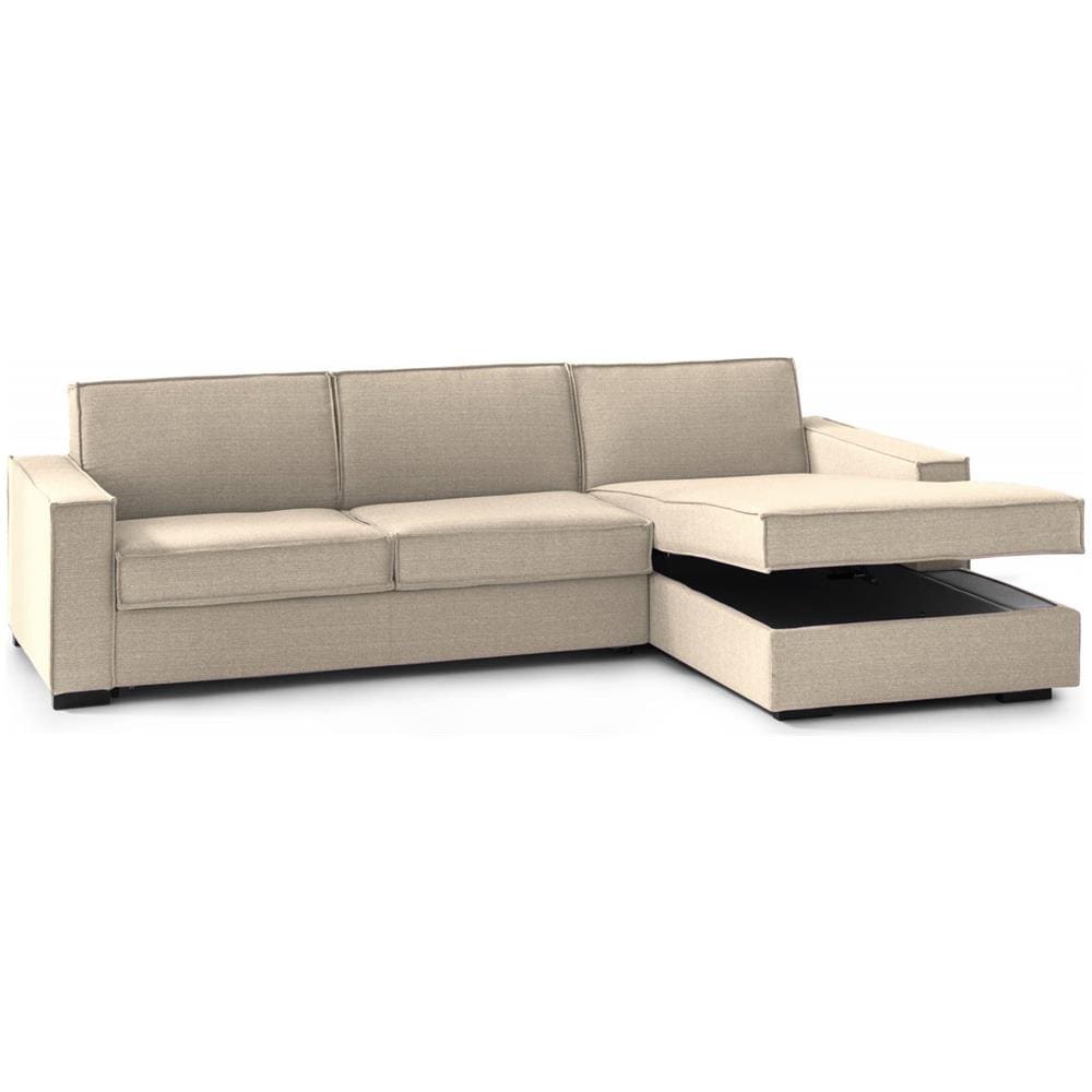 Divano Fisso Grazia, Divano Ad Angolo, 100% Made In Italy, Sofà Soggiorno Con, Penisola Contenitore Sinistra, Con Braccioli Standard, Cm 280x95h90, Beige - Foto 4