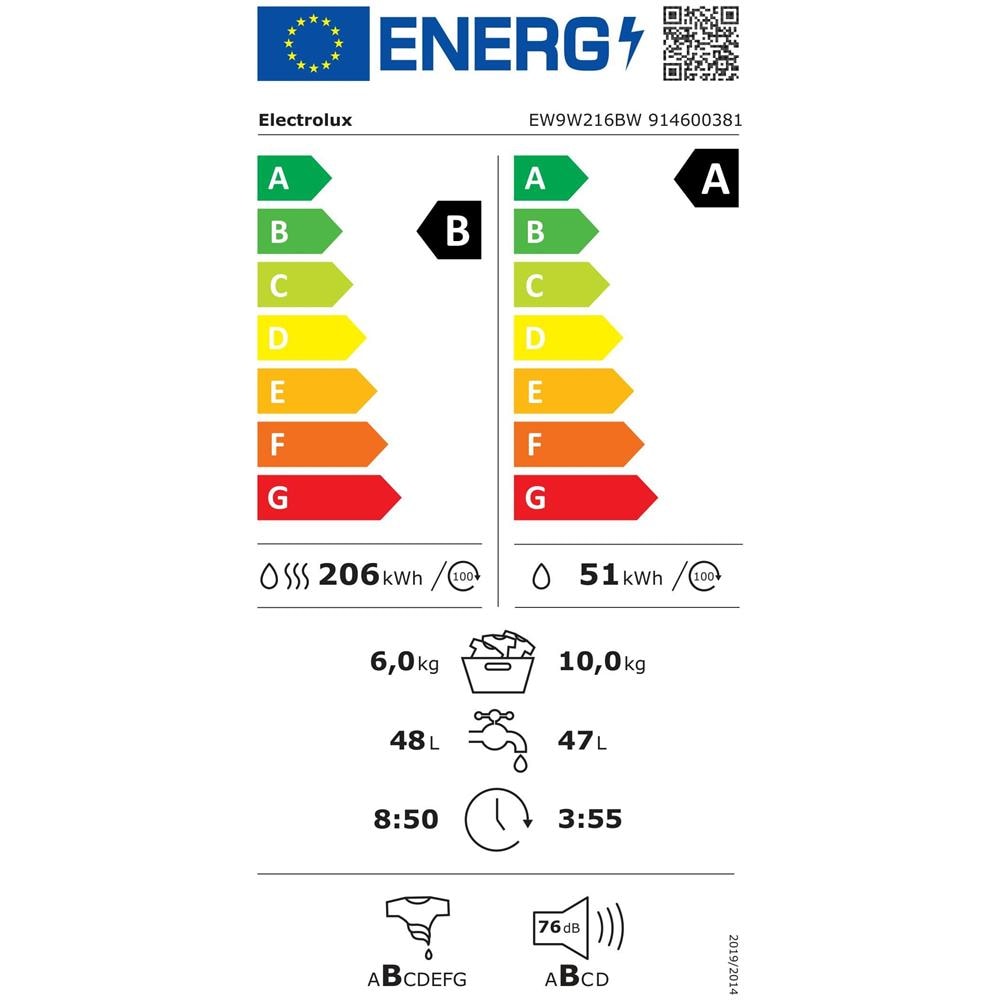 Lavasciuga EW9W216BW Serie 900 Capacità Lav /Asc 10/6 Kg Classe A Centrifuga 1600 giri - Foto 2
