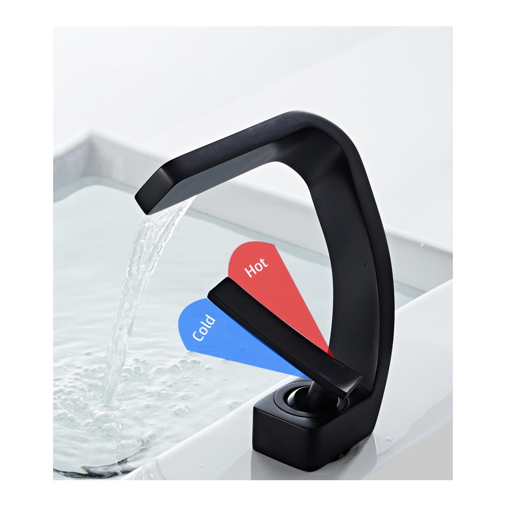 Rubinetto per lavabo da bagno, Blackswan, tipo M203, modello nero con bocca a cascata, misura 15 cm - Foto 4
