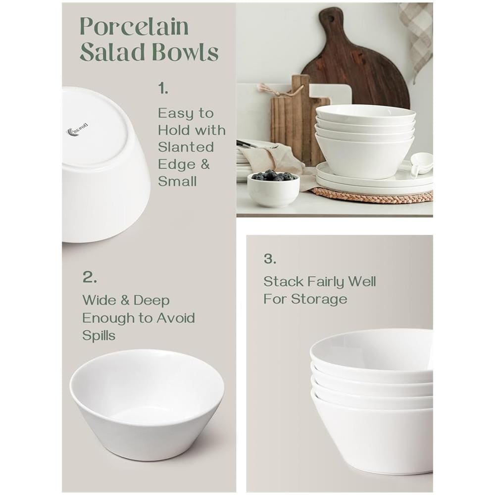 Set di 4 Ciotole Zuppa 32 OZ, Ceramica Bianca, Lavastoviglie e Microonde - Foto 2