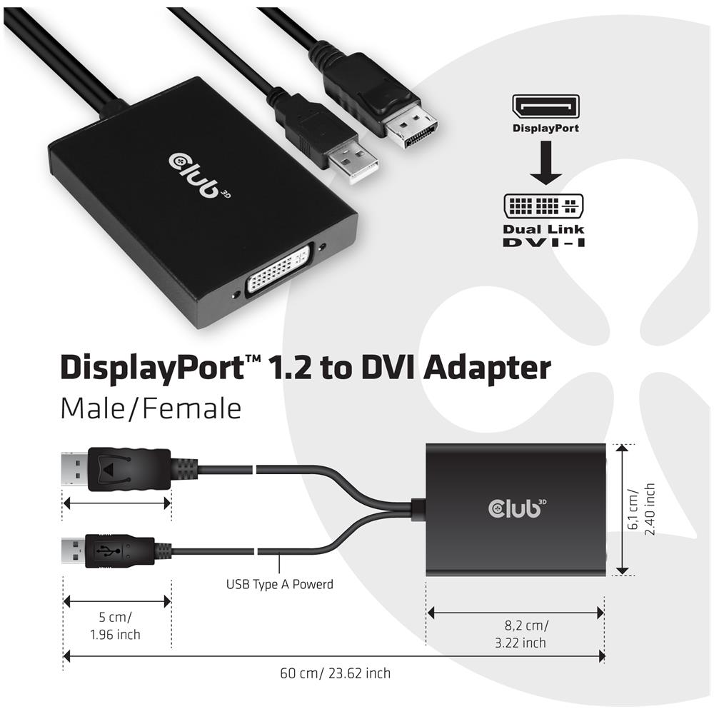 Club 3d Cac-1010 Displayport Auf Dl Dvi-i Aktiver Adapter Displayport Stewcker Auf Dl Dvi-i Buchse 0.60m Schwarz - Foto 2