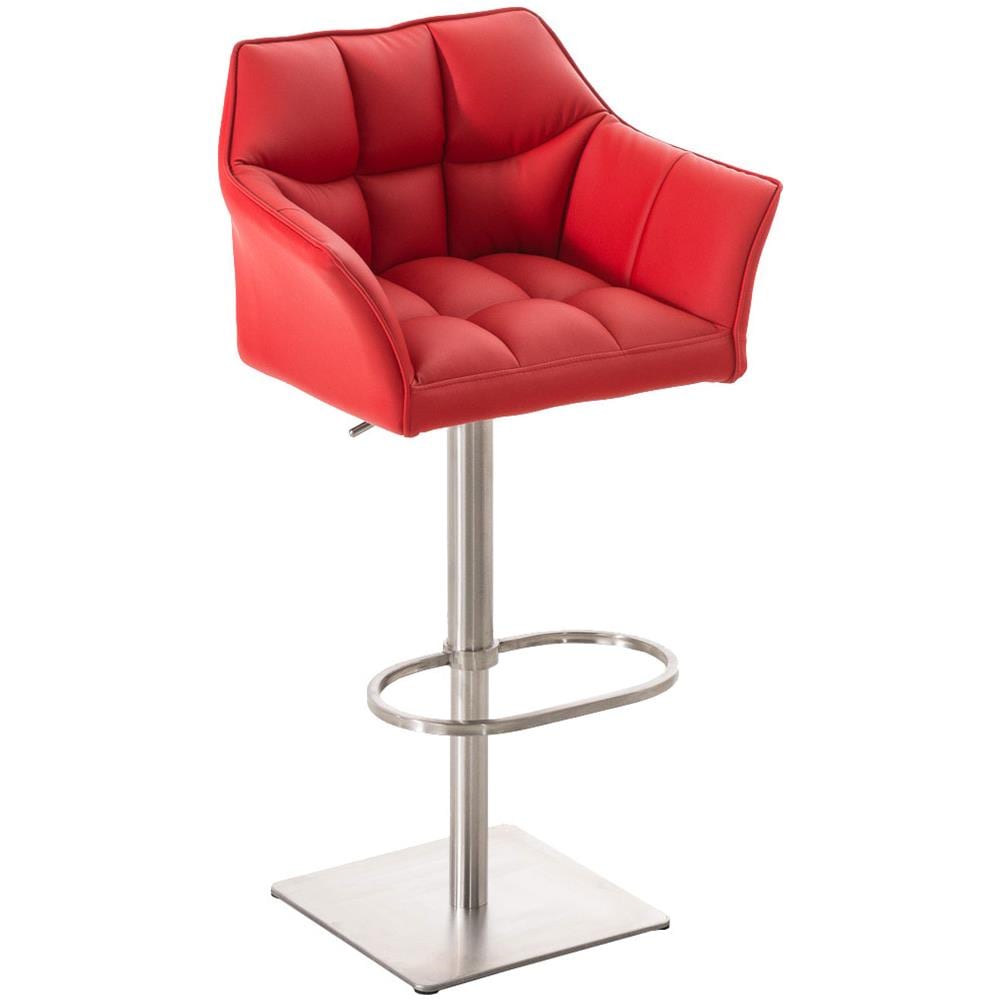 Sgabello Alto Regolabile Damaso in Similpelle I Sgabello Bancone con Braccioli E Schienale Imbottiti E Poggiapiedi, H 58-83 CM Rosso Acciaio Inox - Foto 1
