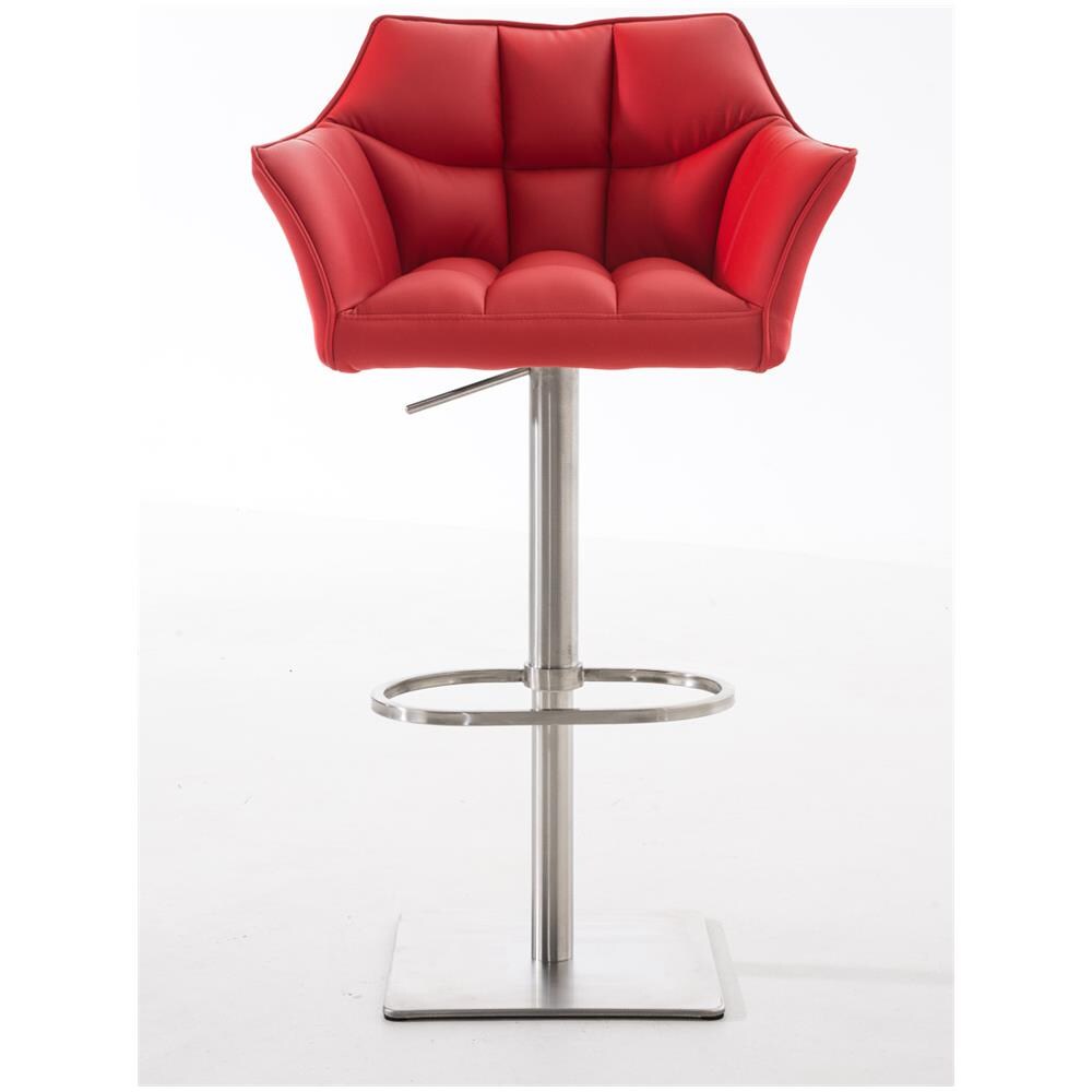 Sgabello Alto Regolabile Damaso in Similpelle I Sgabello Bancone con Braccioli E Schienale Imbottiti E Poggiapiedi, H 58-83 CM Rosso Acciaio Inox - Foto 2