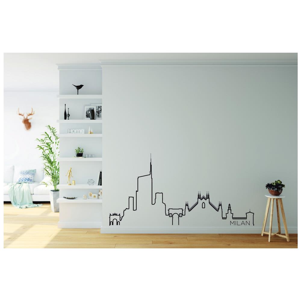 Sticker Skyline City, Milano, Per Soggiorno, Camera, Nero In Vinile, 116 X 1 X 55 Cm - Foto 1